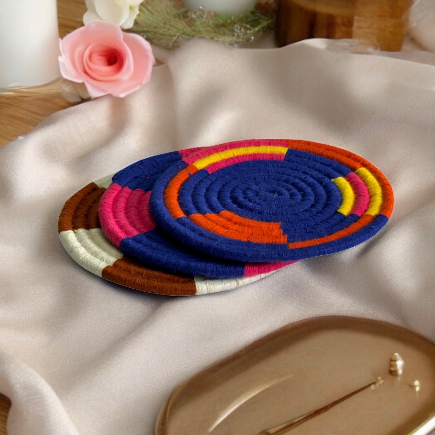 SOE Colourful Pine-needle Coasters: Set of 3