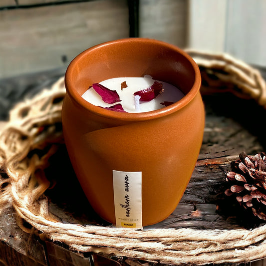 SOE EarthernAura Kullad Candle: Terracotta Kullad with Dried Rose Petals