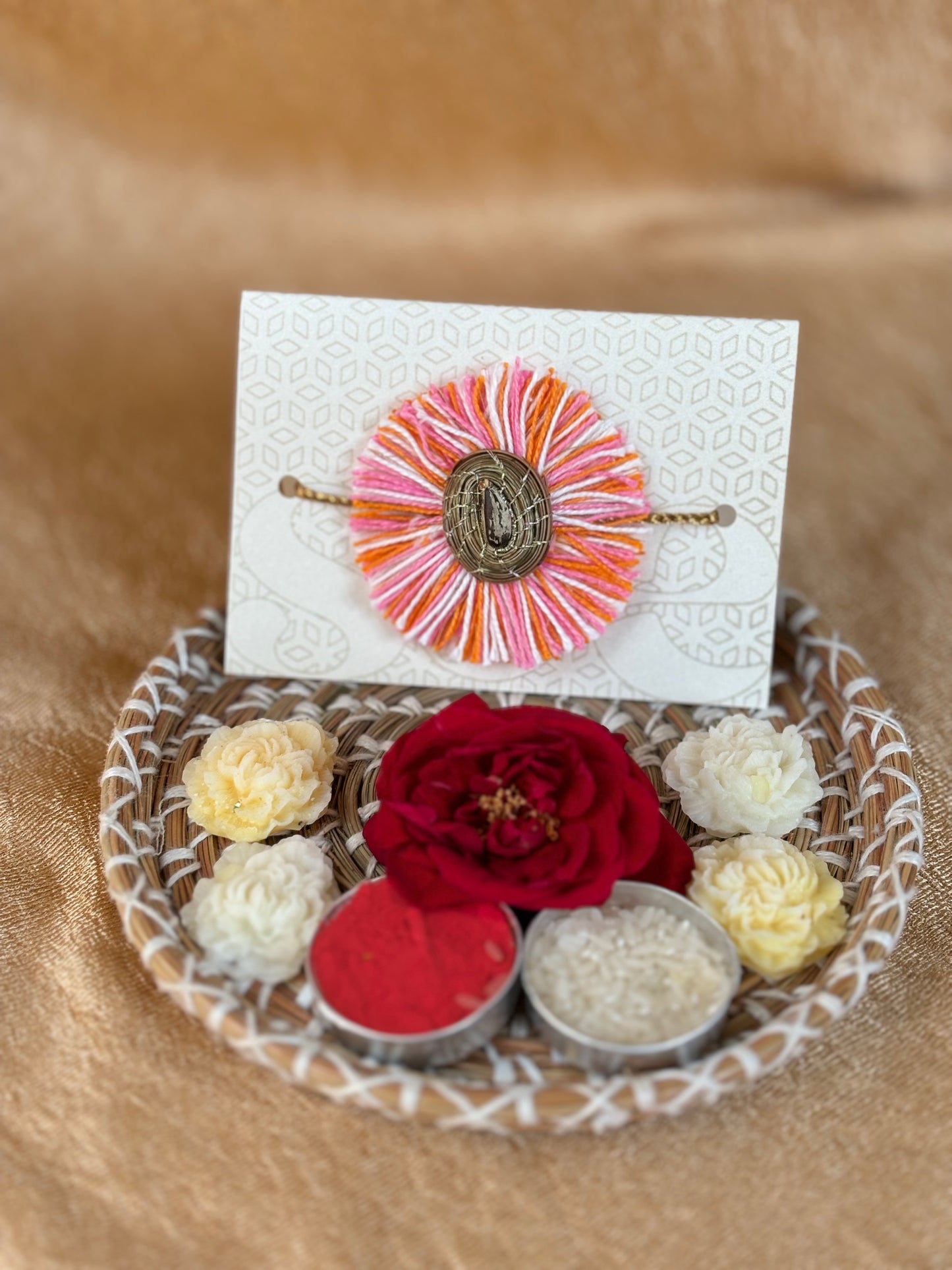 SOE Plantable Pine Needle Rakhi: GULNAR with sunflower seed (with rice & tikka)