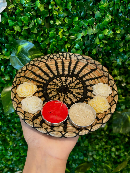 SOE Pine-needle Pooja Thali(plate): Rakshabandhan Pooja Plate (Black)