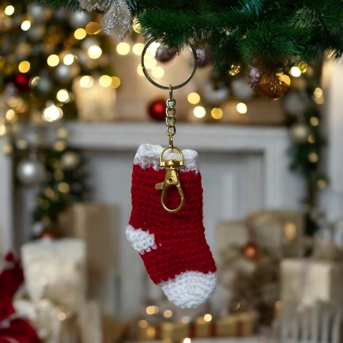 SOE Christmas Hat & Sock Keychain and Bag Charms - Set of 2 | Red & White