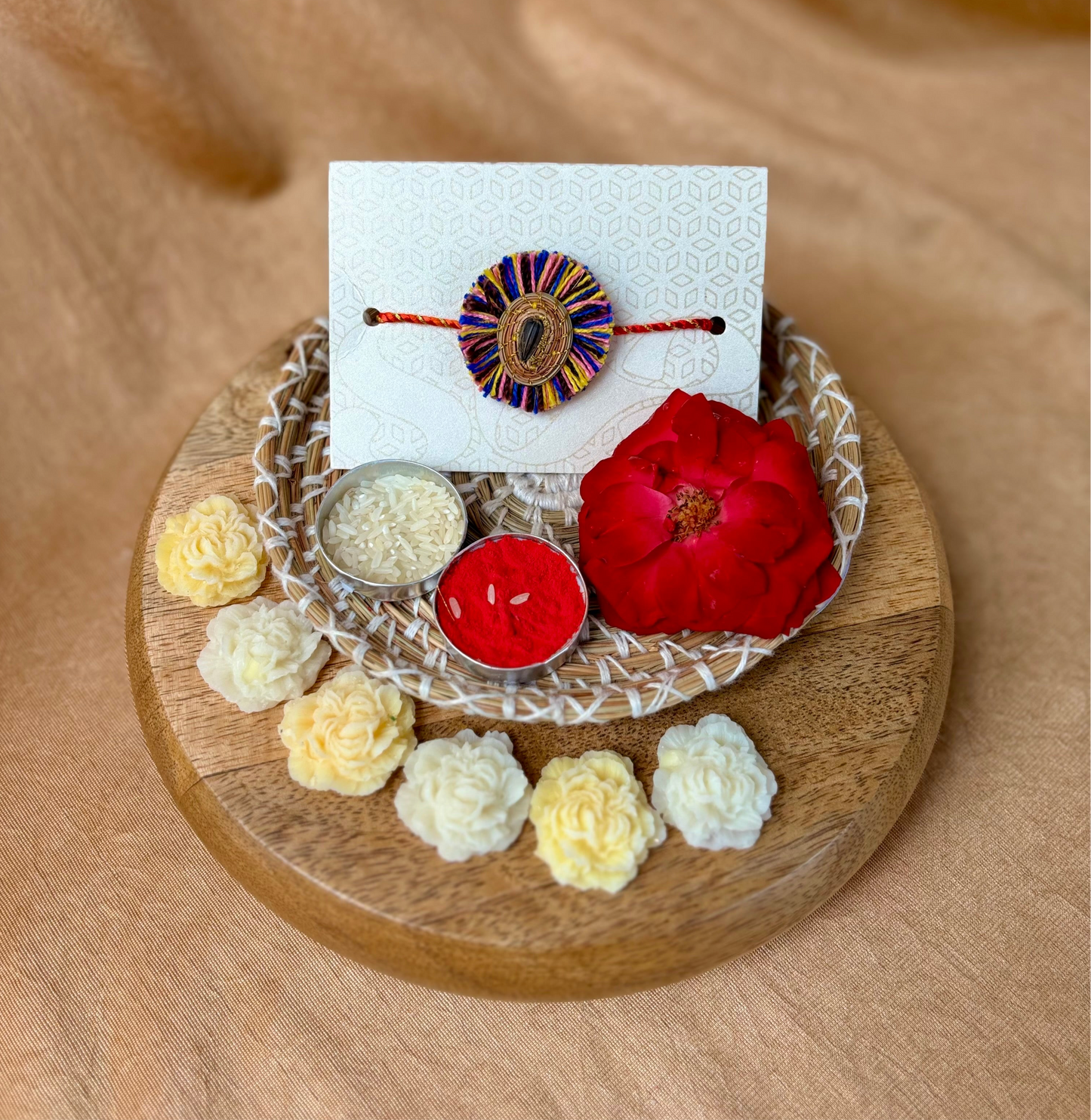 SOE Plantable Pine Needle Rakhi: KUMUD with sunflower seed (with rice & tikka)