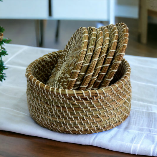 SOE Pine-needle Coaster Set: Set of 6 coasters- Handwoven by SHG