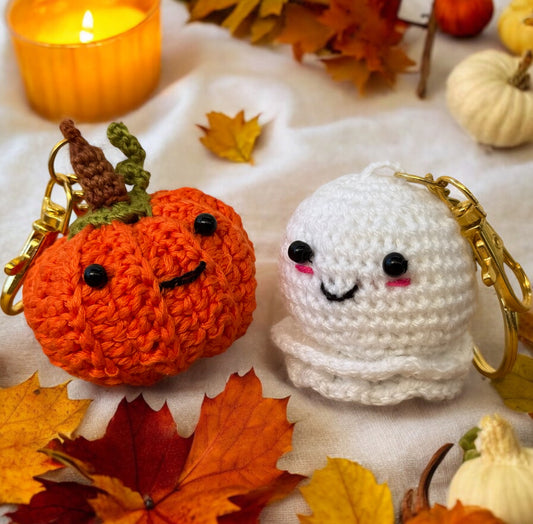 SOE Halloween Pumpkin & Ghost Crochet Keychain/ Bagcharm Combo