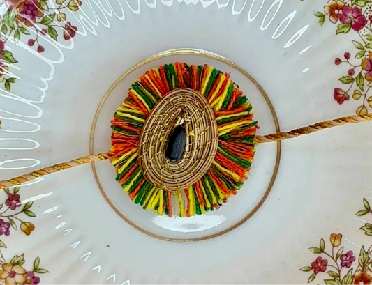 SOE Plantable Pine Needle Rakhi: PALAASH with sunflower seed (with rice & tikka)