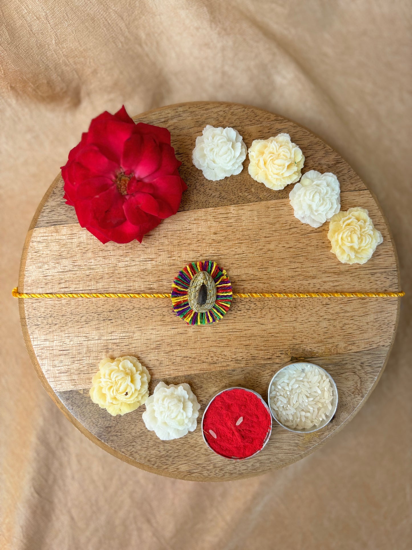 SOE Plantable Pine Needle Rakhi: GULKHARI with sunflower seed (with rice & tikka)