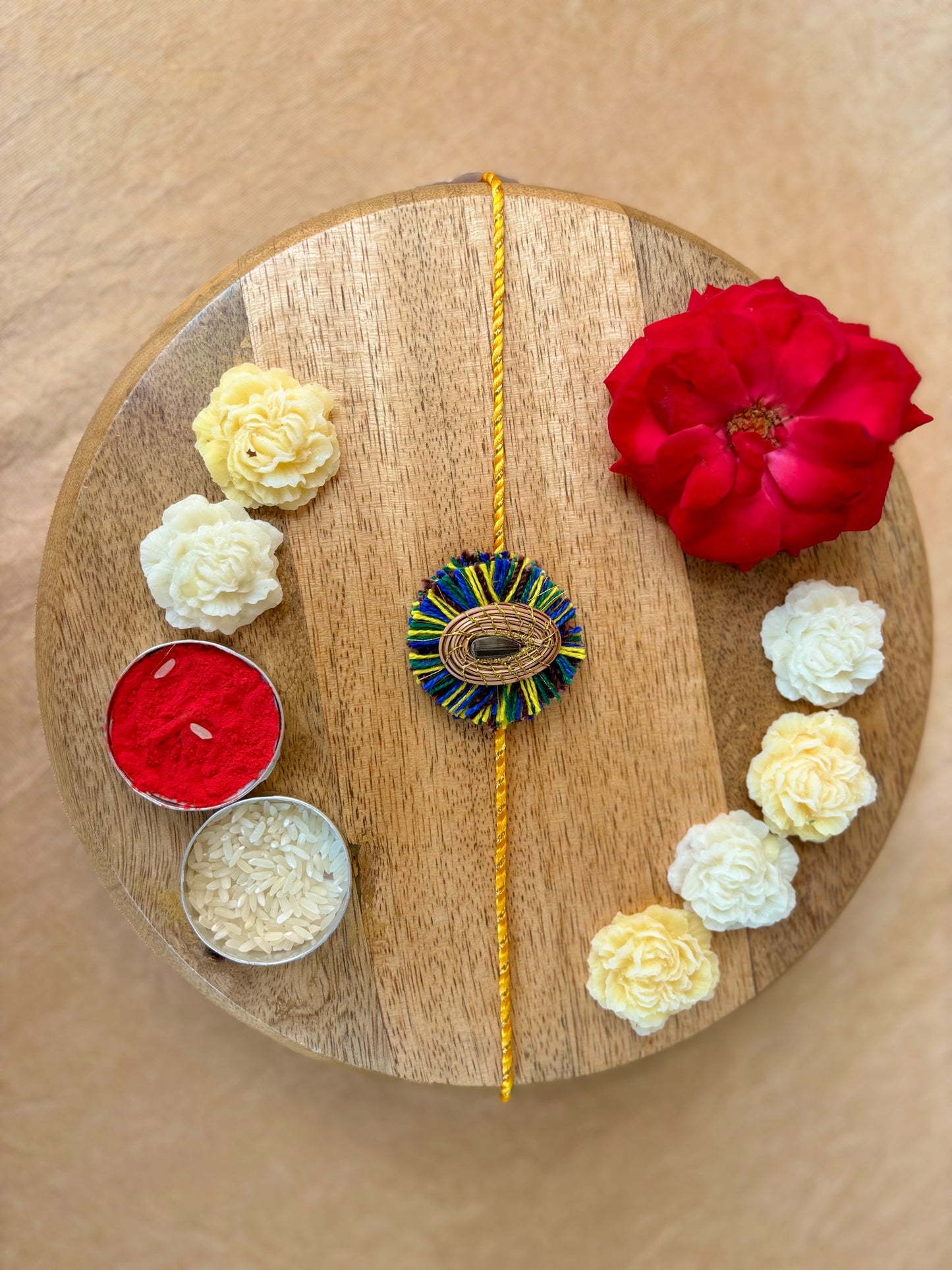 SOE Plantable Pine Needle Rakhi: APARAJITA with sunflower seed (with rice & tikka)