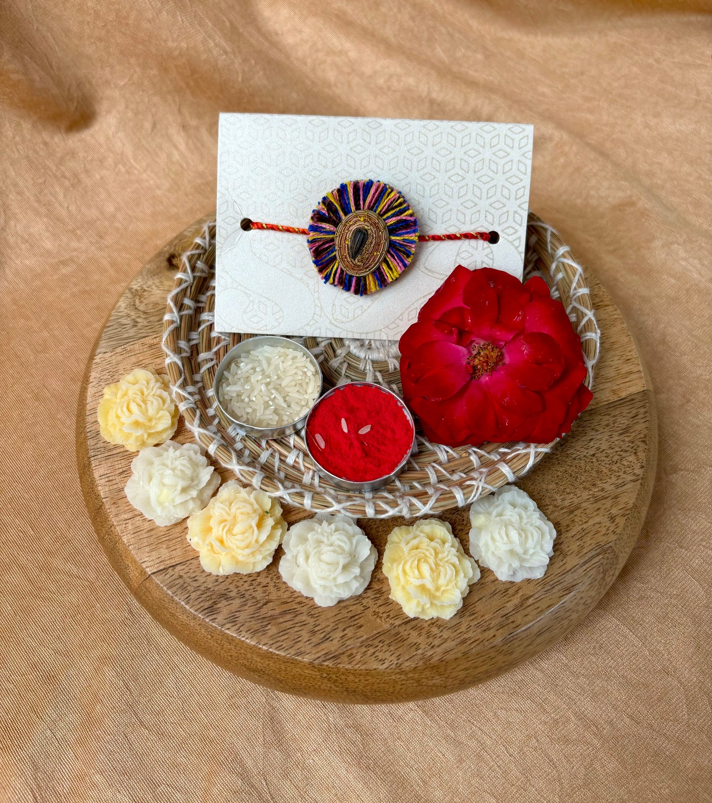 SOE Plantable Pine Needle Rakhi: KUMUD with sunflower seed (with rice & tikka)