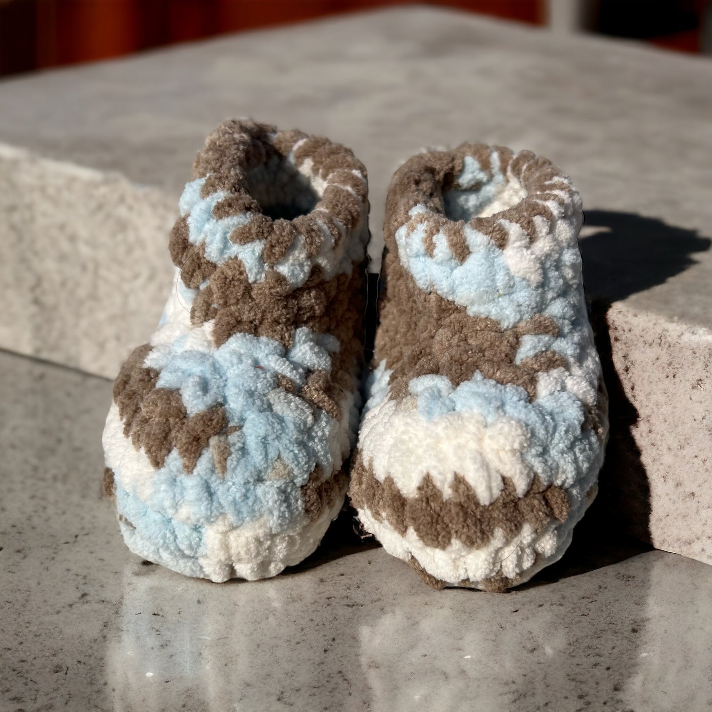 SOE Handmade Baby Booties : Crochet Towel Wool : Blue (9-12 months)