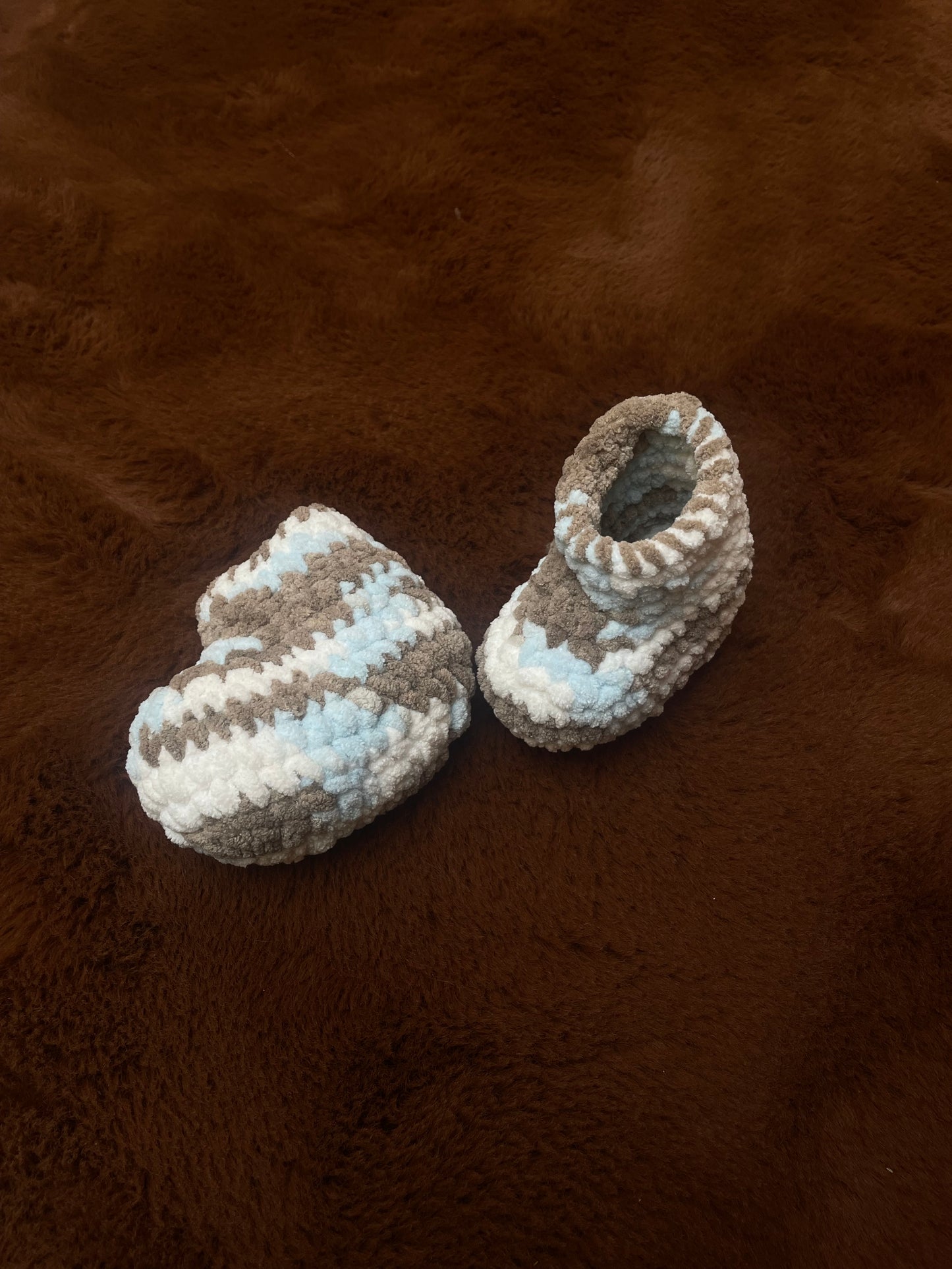 SOE Crochet Baby Booties Blue Brown